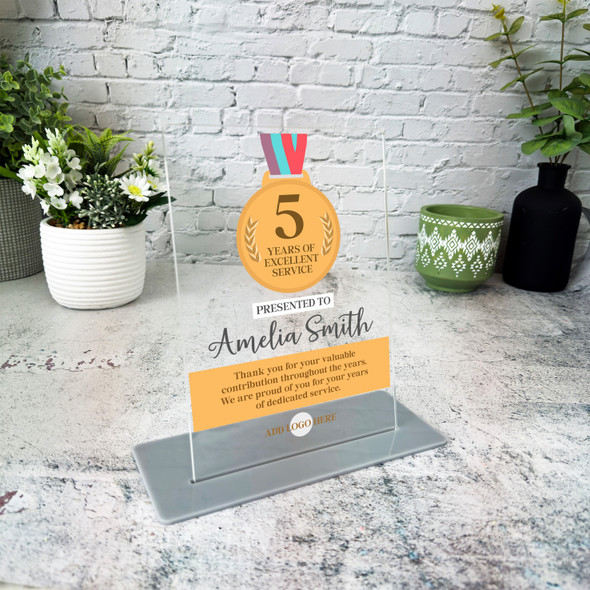 5 Years Of Work Service 5th Anniversary Medal Job Gift Employee Custom Plaque