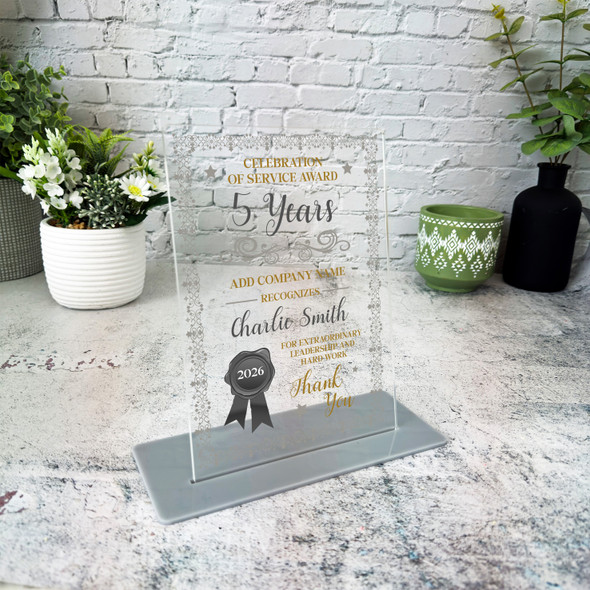 Celebration Of Service Award Grey Gold Gift Employee Personalised Gift Plaque