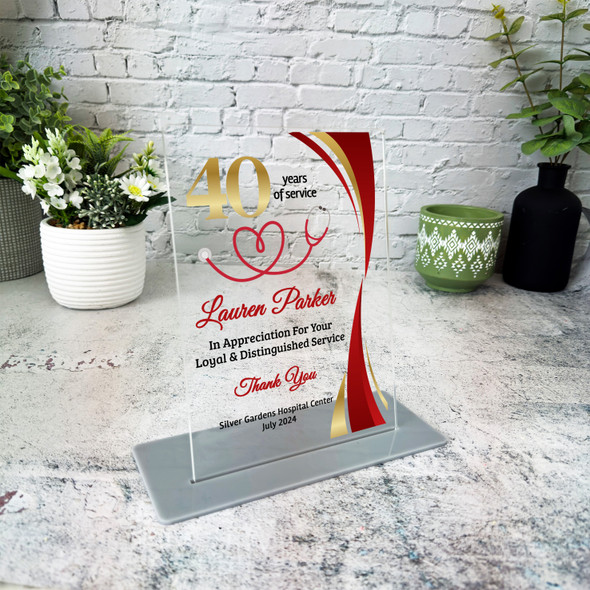 Doctor Nurse 40 Years Service 20th Anniversary Gold Red Gift Employee Plaque