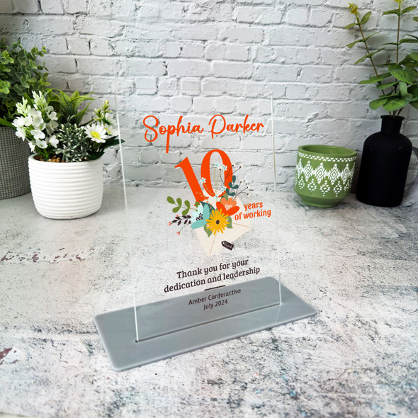 10 Years Service 10th Anniversary Envelope With Gift Employee Custom Plaque