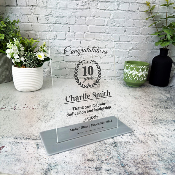 10 Years Service 10th Anniversary Leaves Wreath Gift Employee Custom Plaque