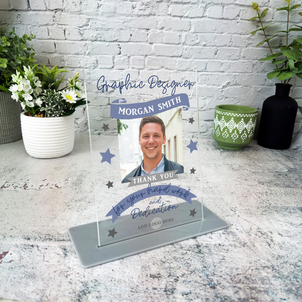 Graphic Designer Thank You Job Blue Photo Gift Employee Personalised Gift Plaque