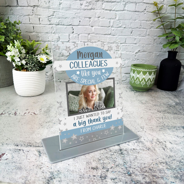 Big Thank You Star Blue Photo Gift For Colleague Friend Team Mate Custom Plaque