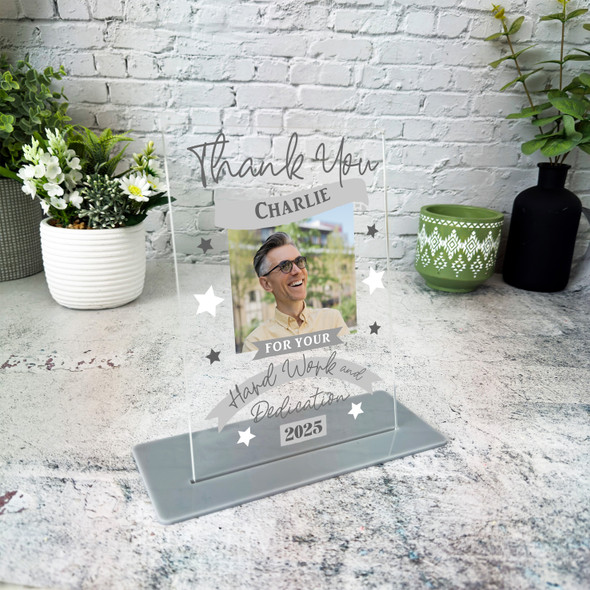 Thank You Hard Work Dedication Job Grey Photo Gift Employee Personalised Plaque