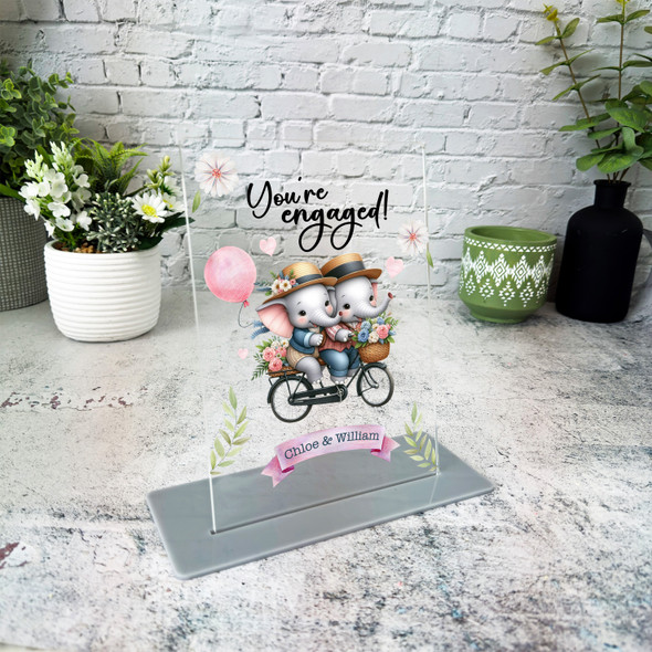 Engagement Gift Cute Elephant Couple On Bike Personalised Gift Acrylic Plaque