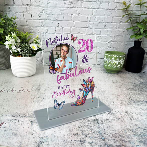 20th Birthday Gift For Female Butterflies Heel Photo Personalised Gift Plaque