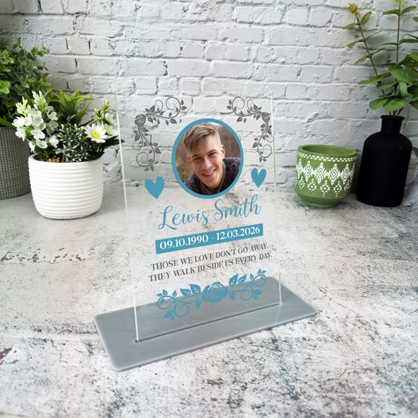 Male Memorial Keepsake Gift Blue Photo Rose Personalised Gift Acrylic Plaque