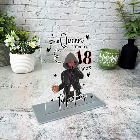 18th Birthday Gift Cool Dark Skin Black Hair Girl With Coffee Custom Plaque