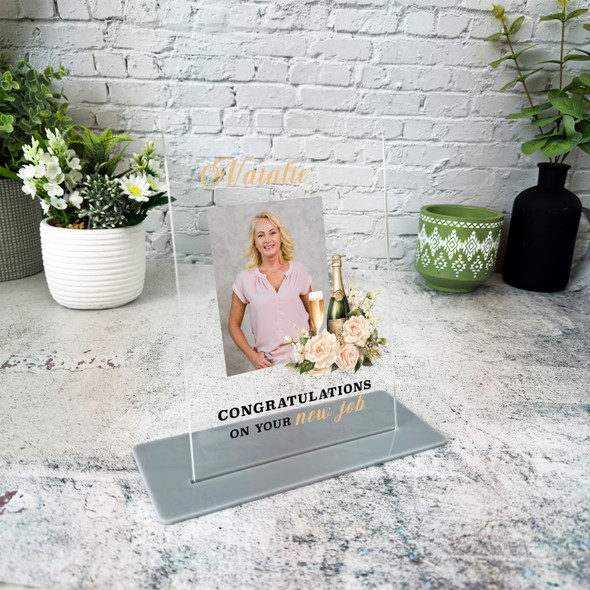 New Job Gift Floral Champagne Photo Custom Personalised Gift Acrylic Plaque