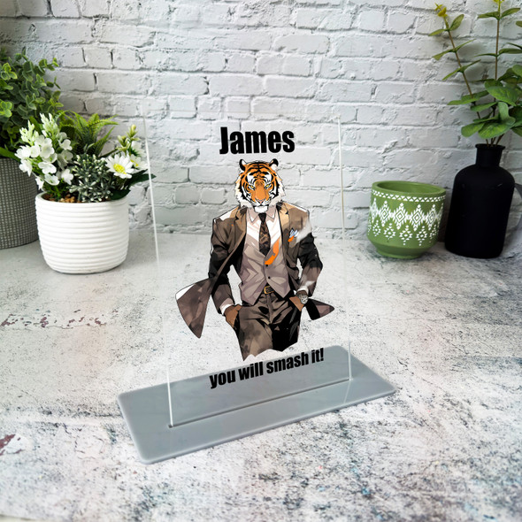 New Job Gift Cool Tiger In Suit Custom Personalised Gift Acrylic Plaque