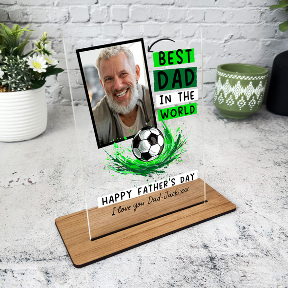 Fathers Day Gift Best Dad Football Photo Personalised Acrylic Plaque