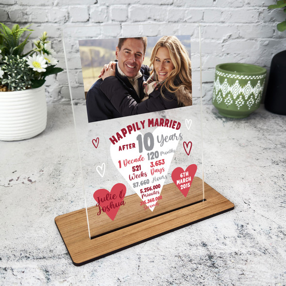 10 Years 10th Wedding Anniversary Gift Heart Photo Personalised Acrylic Plaque