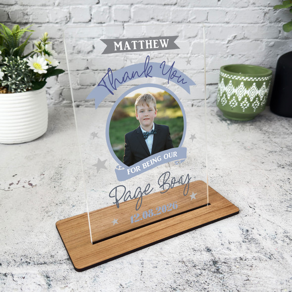 Thank You Page Boy Gift Wedding Day Photo Personalised Acrylic Plaque