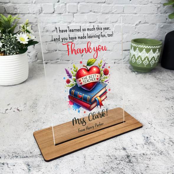 Thank You Teacher Gift Best Teacher Apple Books Personalised Acrylic Plaque