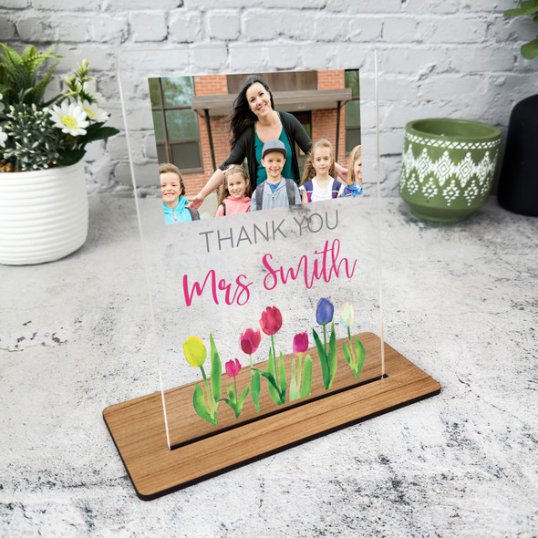 Thank You Teacher Gift Tulip Flowers Photo Personalised Acrylic Plaque