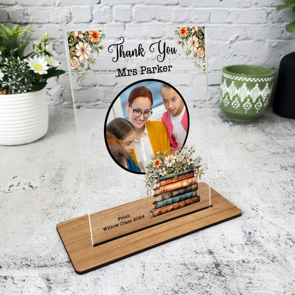 Thank You Teacher Gift Floral Books Photo Personalised Acrylic Plaque