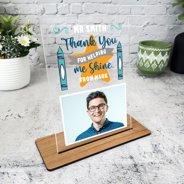 Thank You Teacher Gift Yellow Star Photo Personalised Acrylic Plaque