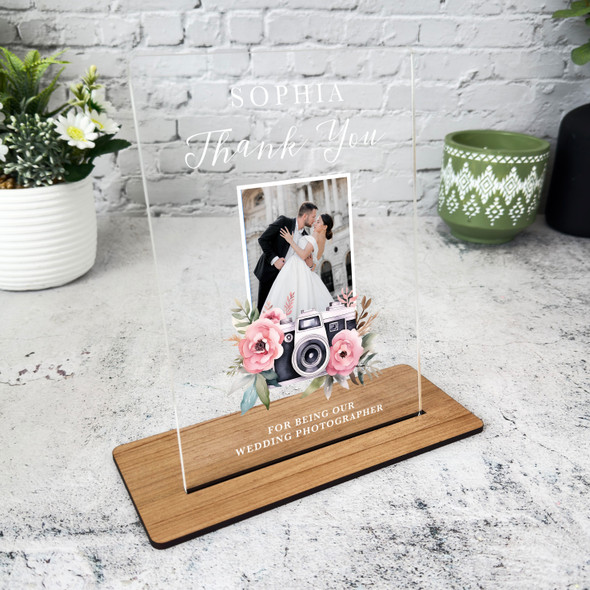 Gift For Wedding Photographer Pink Camera Photo Personalised Acrylic Plaque