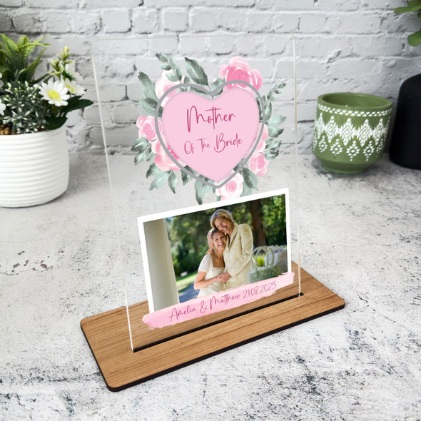 Wedding Gift For Mother Of The Bride Pink Rose Personalised Acrylic Plaque