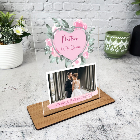 Mother Of The Groom Gift Pink Rose Flower Text Personalised Acrylic Plaque