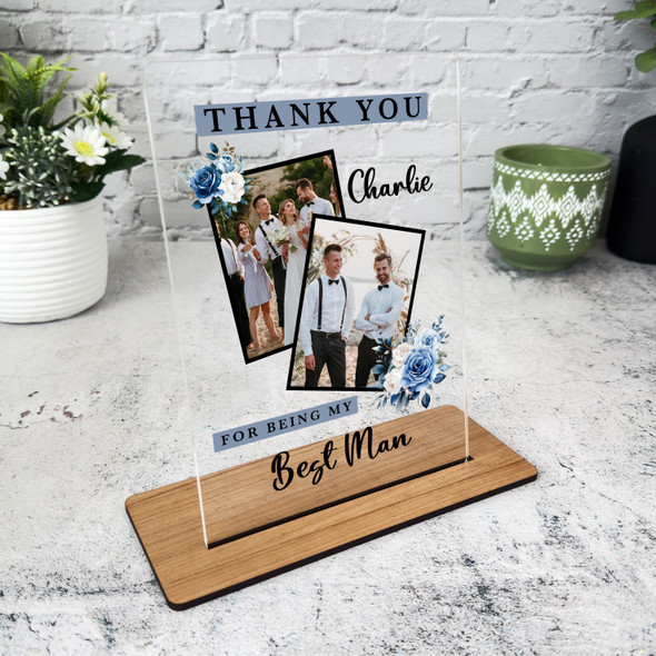 Blue Floral Thank You Best Man Gift Personalised Acrylic Plaque