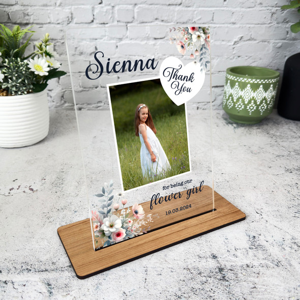 Floral Gift For Flower Girl Photo Personalised Acrylic Plaque