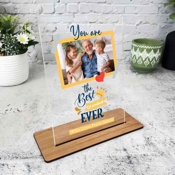 Grandfather Gift The Best Grandad Ever Yellow Photo Personalised Acrylic Plaque