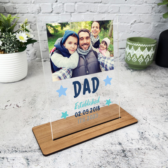 Gift For Dad Established Blue White Dates Photo Personalised Acrylic Plaque