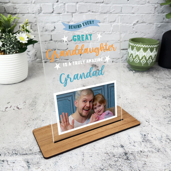 Granddaughter Amazing Granddad Gift Blue Photo Personalised Acrylic Plaque