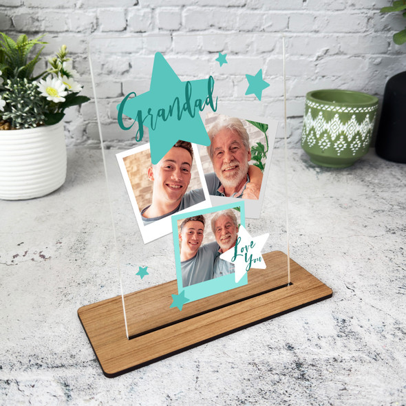 Gift For Grandad Love You Turquoise Star Photo Personalised Acrylic Plaque