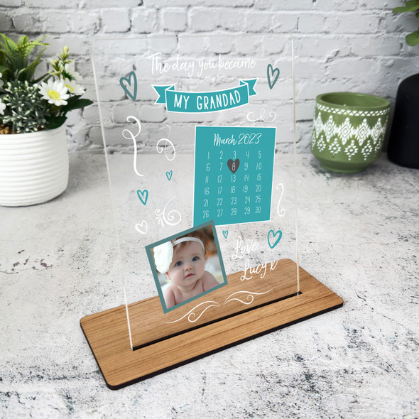 The Day You Became My Grandad Gift Green Photo Personalised Acrylic Plaque