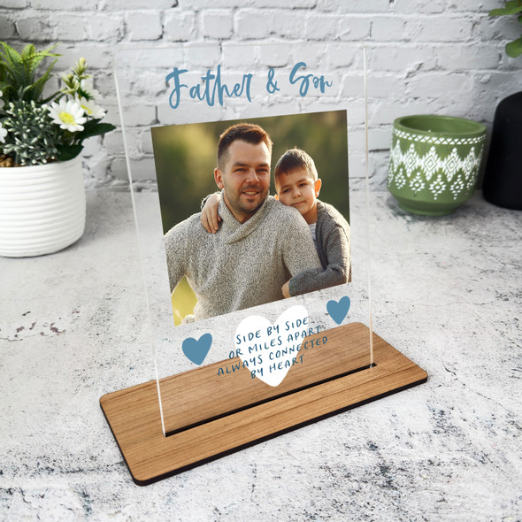 Father And Son Heart Photo Blue Gift For Dad Personalised Acrylic Plaque