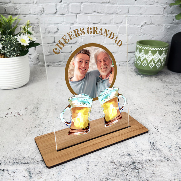 Cheers Gift For Grandad Beer Photo Yellow Personalised Acrylic Plaque