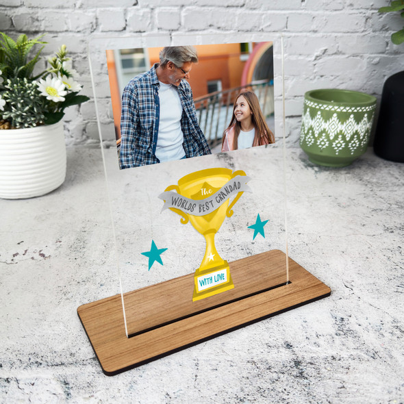 Worlds Best Gift For Grandad Trophy Photo Personalised Acrylic Plaque