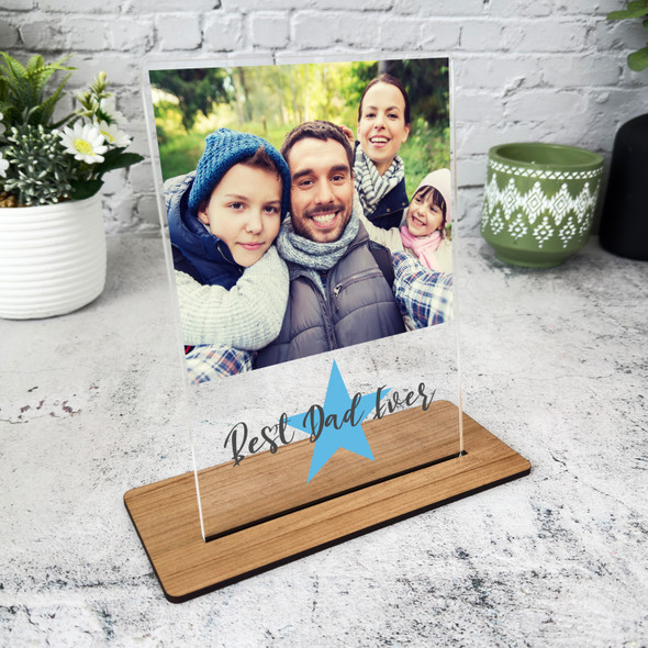 Gift For Best Dad Ever Blue Star Photo Personalised Acrylic Plaque