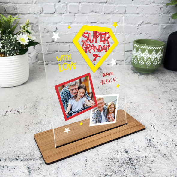 Super Grandad Gift Photo Superman Hero Personalised Acrylic Plaque