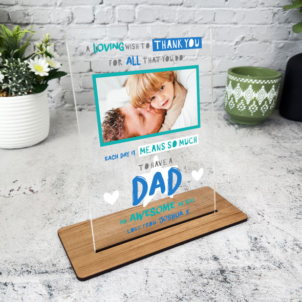 Gift For Dad Poem Blue Photo Personalised Acrylic Plaque