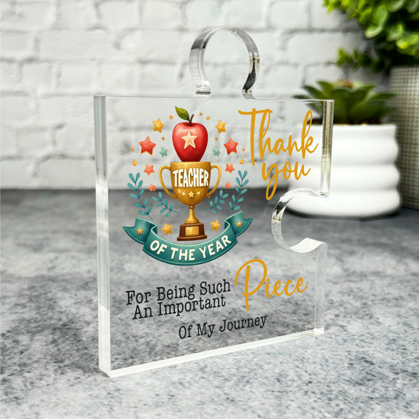 Teacher Present Of The Year Trophy Thank You Puzzle Plaque Keepsake Gift