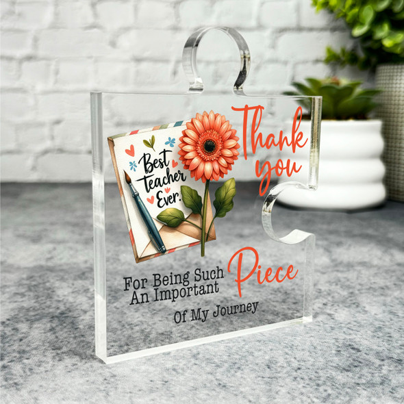 Best Teacher Present Envelope Gerbera Thank You Puzzle Plaque Keepsake Gift