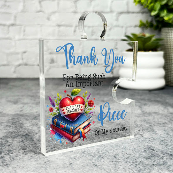 Best Teacher Present Books Apple Heart Thank You Puzzle Plaque Keepsake Gift