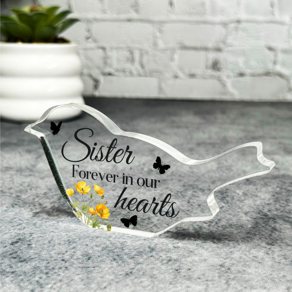 Sister Yellow Floral Robin Plaque Sympathy Gift Keepsake Memorial Gift