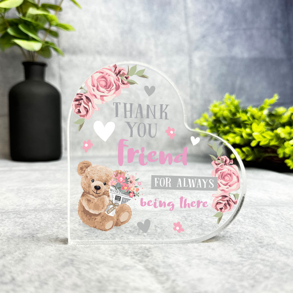 Custom Ornament Thank You Friend Bear Pink Heart Plaque Keepsake Gift