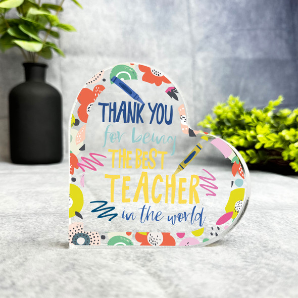 Thank You Teacher Present Crayon Bright Star Heart Plaque Keepsake Gift