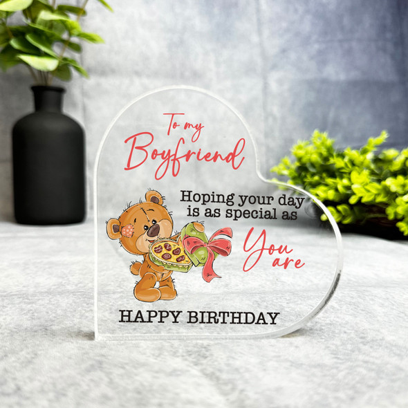 Boyfriend Teddy Bear With Happy Birthday Present Heart Plaque Keepsake Gift