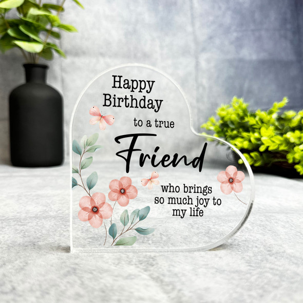 Friend Floral Butterflies Happy Birthday Present Heart Plaque Keepsake Gift