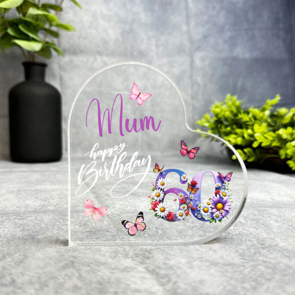 Mum 60th Purple Chamomile Floral Birthday Present Heart Plaque Keepsake Gift