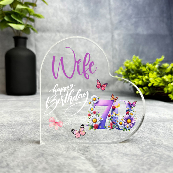 Wife 70th Birthday Present Purple Chamomile Floral Heart Plaque Keepsake Gift