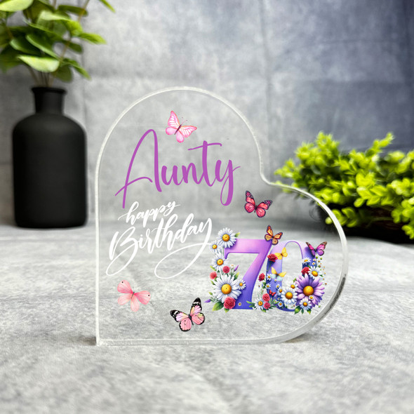 Aunty 70th Birthday Present Purple Chamomile Floral Heart Plaque Keepsake Gift