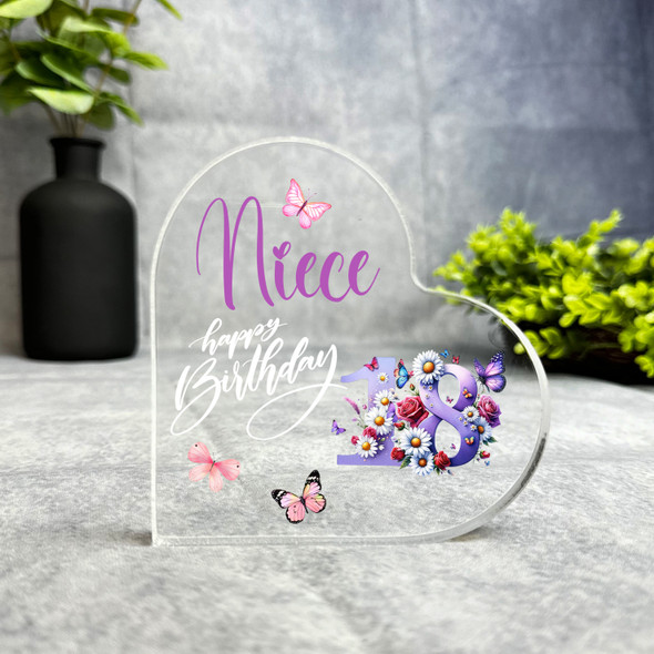 Niece 18th Birthday Present Purple Chamomile Floral Heart Plaque Keepsake Gift