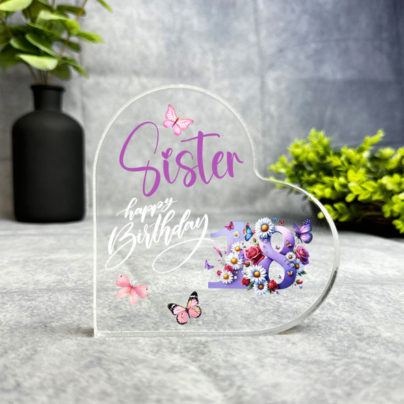 Sister 18th Birthday Present Purple Chamomile Floral Heart Plaque Keepsake Gift